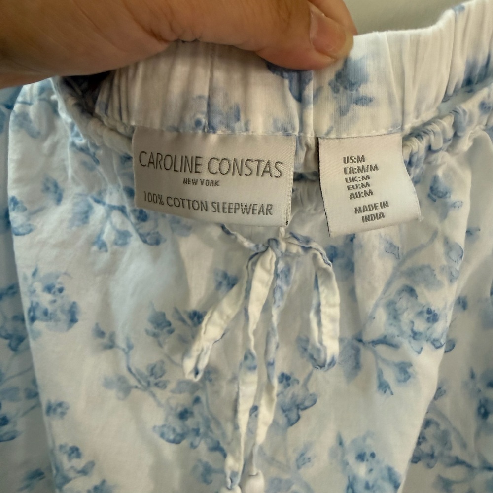 Caroline Constas Blue Floral Cotton Sleepwear Set Size Medium - Picture 9 of 9